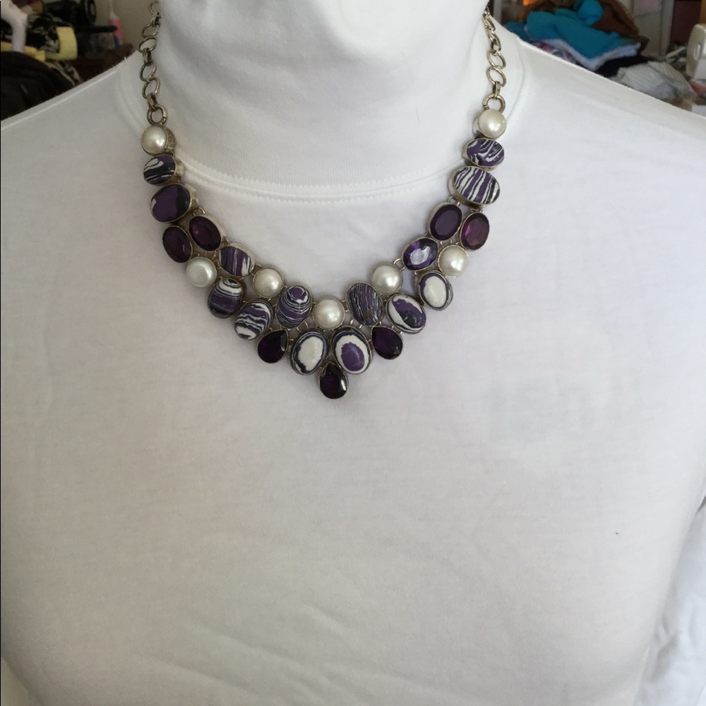 2x HP - Purple Stone Statement Necklace